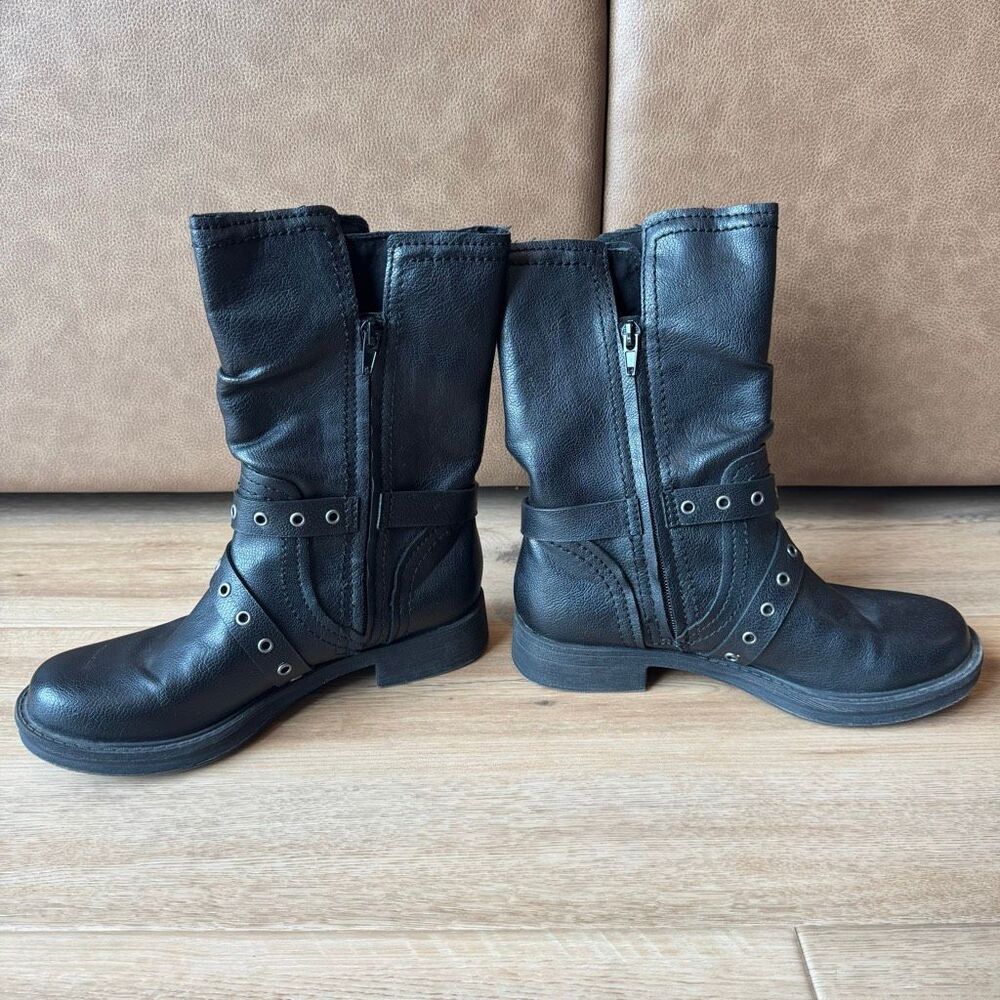 Zodiac Faith Black Faux Leather Moto Slouch Mid Calf Boots Grunge Biker 7 Ankle - Picture 4 of 7